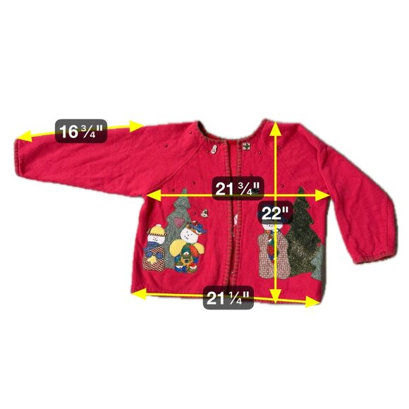 Vintage Christmas Sweater Open Cardigan Red Snowman Embellished Retro Holiday - Picture 4 of 8